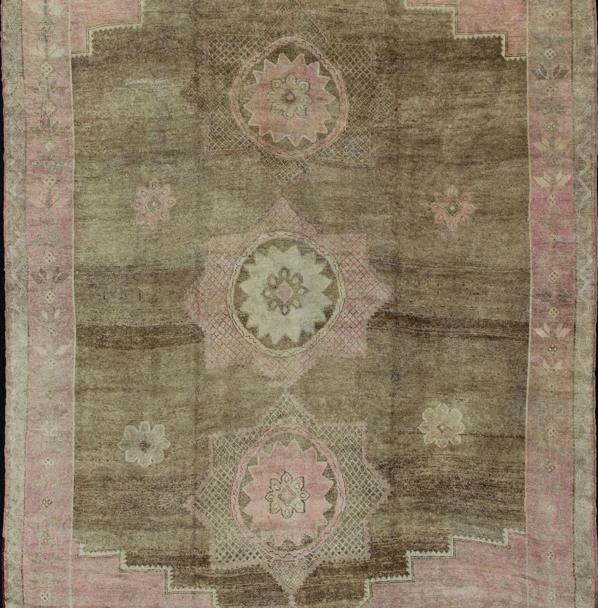 Large Turkish Rug with Modern Design in Light Olive Green, Taupe & Faint Pink. Large Turkish vintage Kars Rug. Large Turkish vintage Kars rug in modern design. Keivan Woven Arts rug / EN - 141713. Large Turkish vintage rug. Measures: 12' x 16' ... - Keivan Woven ArtsEN - 141713 - 7209Rug
