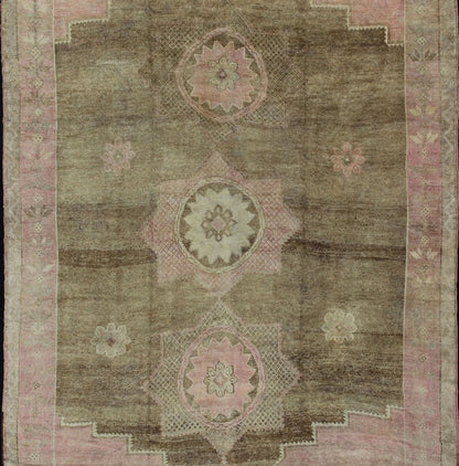 Large Turkish Rug with Modern Design in Light Olive Green, Taupe & Faint Pink. Large Turkish vintage Kars Rug. Large Turkish vintage Kars rug in modern design. Keivan Woven Arts rug / EN - 141713. Large Turkish vintage rug. Measures: 12' x 16' ... - Keivan Woven ArtsEN - 141713 - 7209Rug