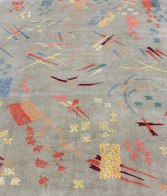 Mid Century Modern Rug with Abstract Design in Light Gray and Multi Colors Measures: 7'0'' x 10'0'' Abstract Design mid century modern Rug in Light Gray and Multi Colors, Keivan Woven Arts/ rug EN - 141715, country of origin / type: Tur... - Keivan Woven ArtsEN - 141715 - 6751Rug