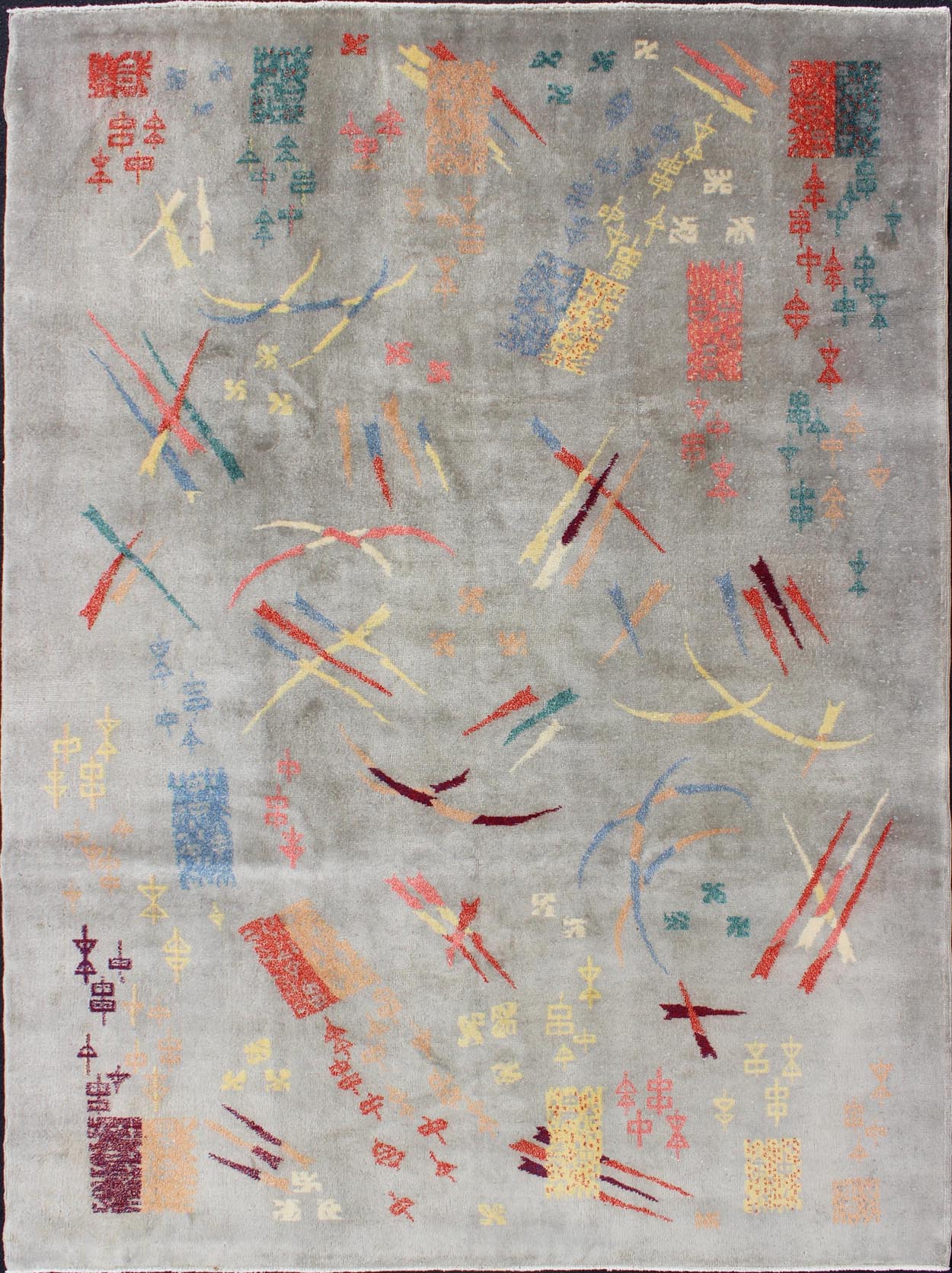 Mid Century Modern Rug with Abstract Design in Light Gray and Multi Colors Measures: 7'0'' x 10'0'' Abstract Design mid century modern Rug in Light Gray and Multi Colors, Keivan Woven Arts/ rug EN - 141715, country of origin / type: Tur... - Keivan Woven ArtsEN - 141715 - 6751Rug