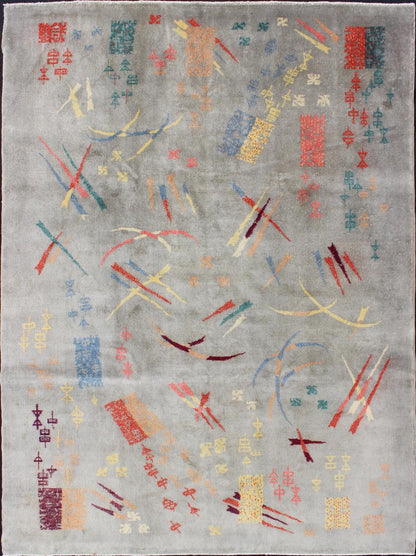 Mid Century Modern Rug with Abstract Design in Light Gray and Multi Colors Measures: 7'0'' x 10'0'' Abstract Design mid century modern Rug in Light Gray and Multi Colors, Keivan Woven Arts/ rug EN - 141715, country of origin / type: Tur... - Keivan Woven ArtsEN - 141715 - 6751Rug