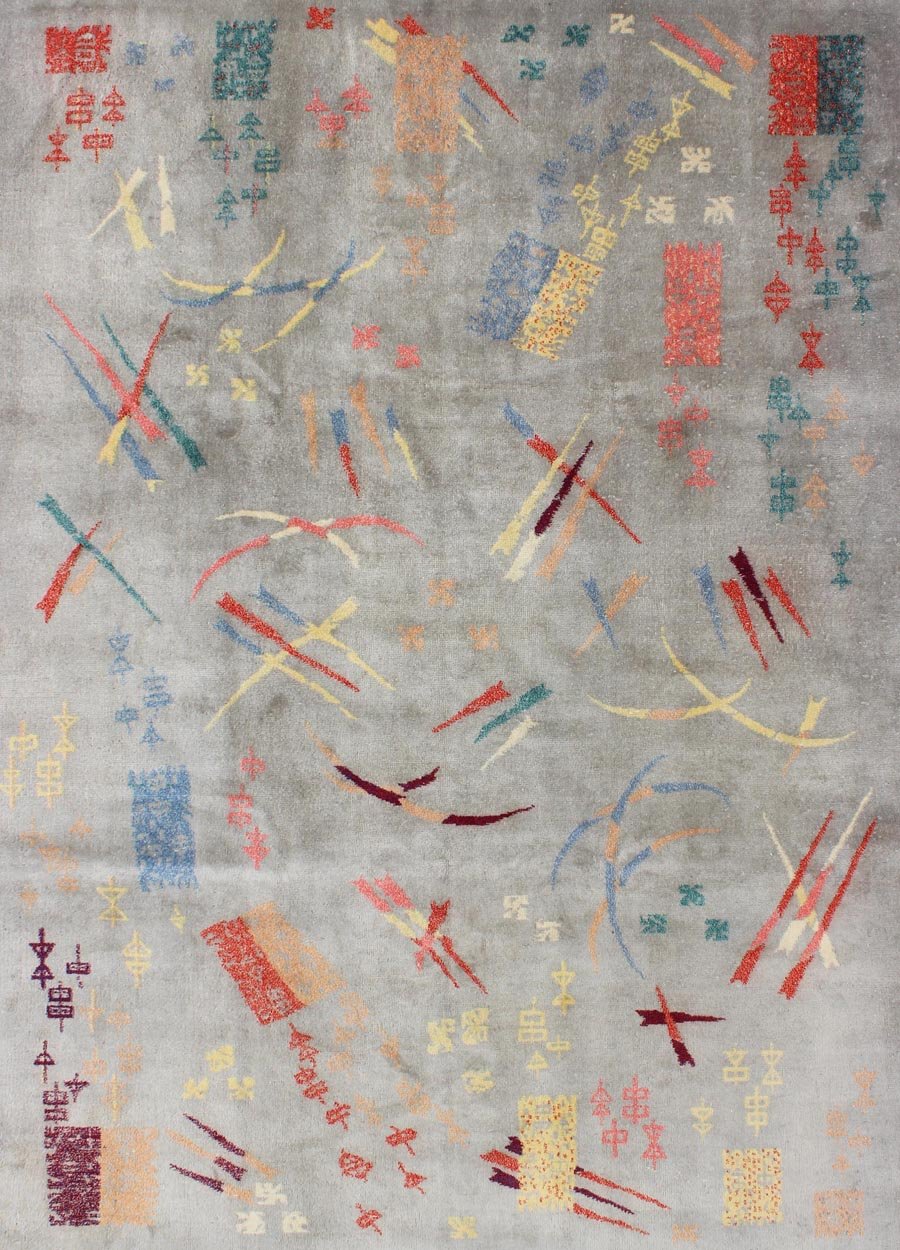 Mid Century Modern Rug with Abstract Design in Light Gray and Multi Colors Measures: 7'0'' x 10'0'' Abstract Design mid century modern Rug in Light Gray and Multi Colors, Keivan Woven Arts/ rug EN - 141715, country of origin / type: Tur... - Keivan Woven ArtsEN - 141715 - 6751Rug
