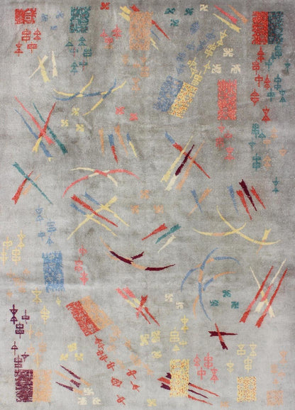 Mid Century Modern Rug with Abstract Design in Light Gray and Multi Colors Measures: 7'0'' x 10'0'' Abstract Design mid century modern Rug in Light Gray and Multi Colors, Keivan Woven Arts/ rug EN - 141715, country of origin / type: Tur... - Keivan Woven ArtsEN - 141715 - 6751Rug