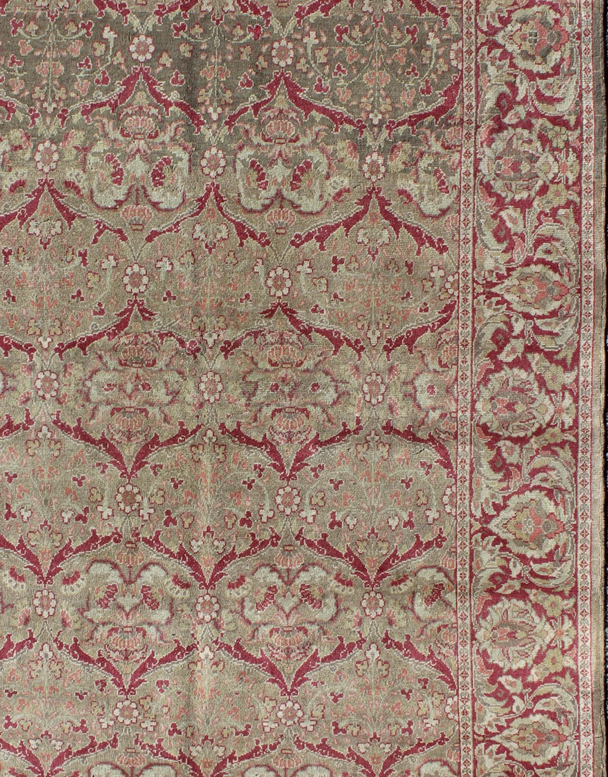 Vintage Turkish Sivas Rug in Burgundy Red, Cream, & Taupe With All - Over Design Measures: 5'0'' x 7'7''. In this Sivas piece, a traditional all - over pattern is reinterpreted with a subtle arabesque aesthetic. vinery, floral designs, and l... - Keivan Woven ArtsEN - 141730 - 7215Rug
