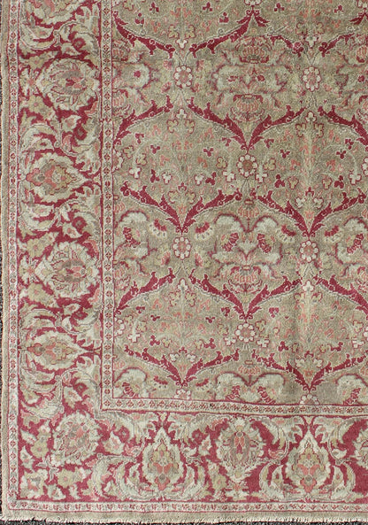 Vintage Turkish Sivas Rug in Burgundy Red, Cream, & Taupe With All - Over Design Measures: 5'0'' x 7'7''. In this Sivas piece, a traditional all - over pattern is reinterpreted with a subtle arabesque aesthetic. vinery, floral designs, and l... - Keivan Woven ArtsEN - 141730 - 7215Rug