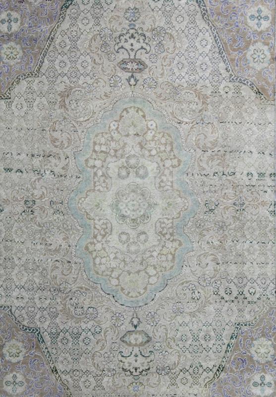 Vintage Turkish Rug with European Design in Various Shades of Lavender and Green This beautiful rug from mid - 20th century Turkey features a traditionally European design. The faint cream ground is home to the elaborate center medallion and surr... - Keivan Woven ArtsEN - 141743 - 6765Rug