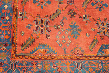 Antique Turkish Oushak Colorful Rug With All - Over Design In Salmon and Blue's. Keivan Woven Arts; rug EN - 141817, Country of Origin: Turkey Type: Antique Oushak Design: Floral, Sub - Geometric, All - Over. Measures: 7'9 x 12'4. Vibrant flowers and... - Keivan Woven ArtsEN - 141817 - 8026Rug