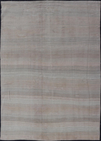 Vintage Turkish Kilim Rug with Soft Pastel Stripes - Keivan Woven ArtsEN - 14183Rug