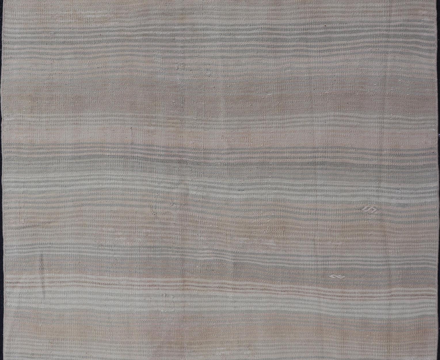 Vintage Turkish Kilim Rug with Soft Pastel Stripes - Keivan Woven ArtsEN - 14183Rug