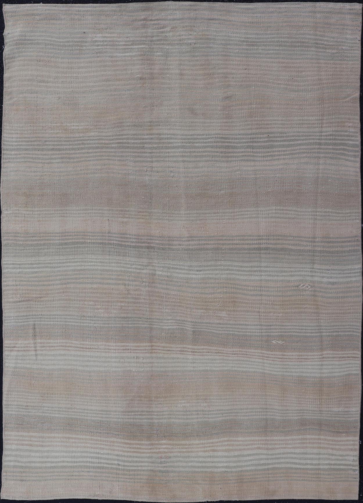 Vintage Turkish Kilim Rug with Soft Pastel Stripes - Keivan Woven ArtsEN - 14183Rug