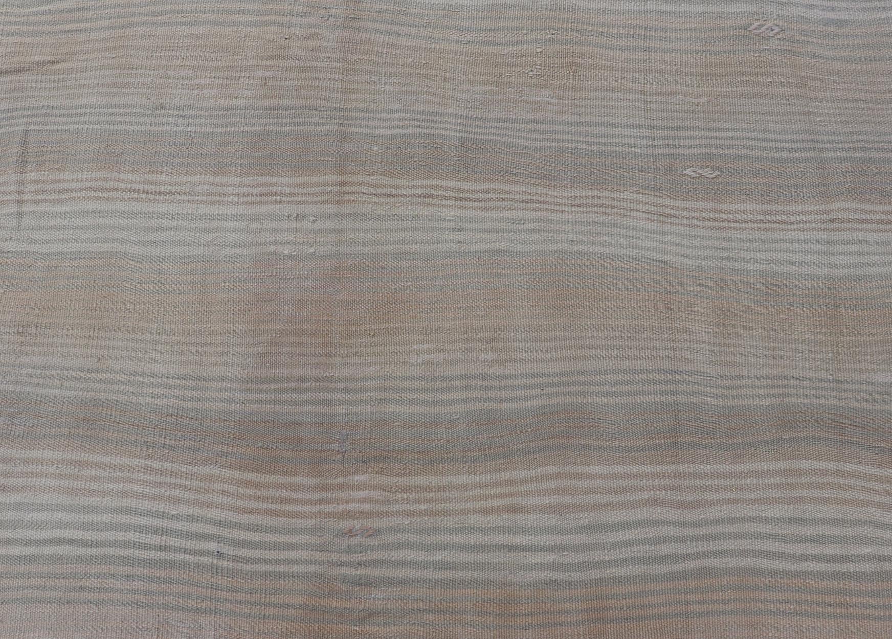 Vintage Turkish Kilim Rug with Soft Pastel Stripes - Keivan Woven ArtsEN - 14183Rug