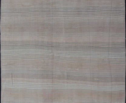 Vintage Turkish Kilim Rug with Soft Pastel Stripes - Keivan Woven ArtsEN - 14183Rug