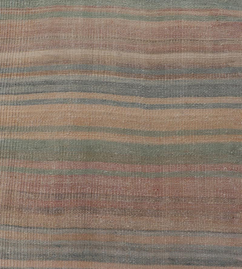 Vintage Turkish Kilim Runner with Subtle Stripes in Pastel Hues - Keivan Woven ArtsEN - 14185Rug