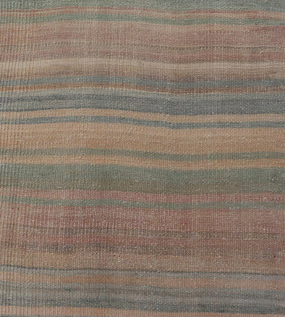 Vintage Turkish Kilim Runner with Subtle Stripes in Pastel Hues - Keivan Woven ArtsEN - 14185Rug