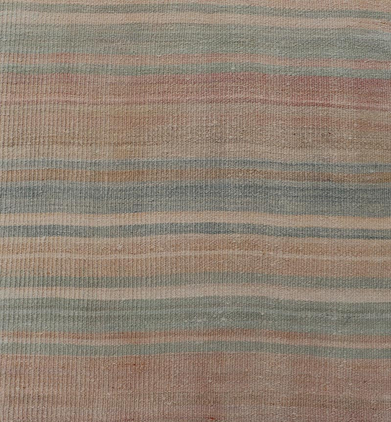 Vintage Turkish Kilim Runner with Subtle Stripes in Pastel Hues - Keivan Woven ArtsEN - 14185Rug