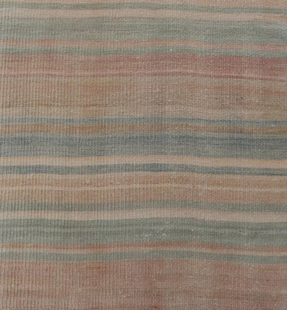 Vintage Turkish Kilim Runner with Subtle Stripes in Pastel Hues - Keivan Woven ArtsEN - 14185Rug