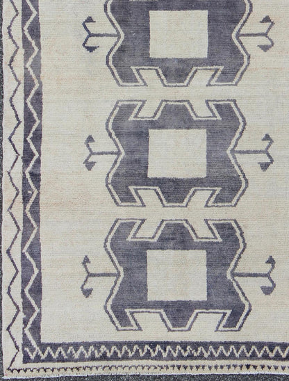 Midcentury Turkish Tulu Rug with Tribal Design in Purple/Gray and Cream Measures: 4'11 x 9'8 Turkish Tulu rug with tribal medallion design and cream in deep Purple/Gray and ivory. Tribaldesign Tulu rug with tribal design. Keivan Wo... - Keivan Woven ArtsEN - 141883 - 9412Rug