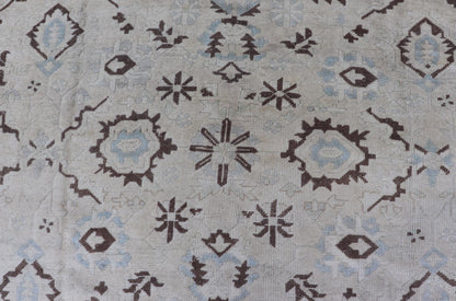 Square Shaped Vintage Turkish Oushak Rug with Brown, Lt. Blue and Cream Tones Keivan Woven Arts / rug EN - 141954, country of origin / type: Turkey / Oushak, circa mid - 20th Century. Measures: 11'0'' x 12'5''. This vintage Turkish Oushak rug from th... - Keivan Woven ArtsEN - 141954 - 7835Rug