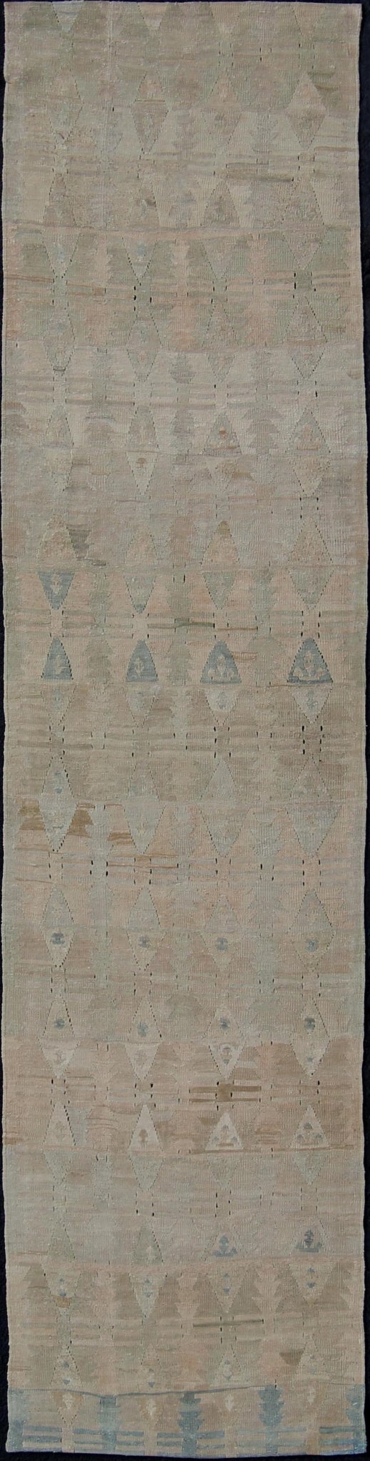 Vintage Turkish Kilim Flat Weave Runner with Unique Design in Muted Tones Flat - weave Kilim vintage runner from Turkey with unique design in neutral, muted colors, Keivan Woven Arts / rug en - 141995, country of origin / type: Turkey / Kilim, circa... - Keivan Woven ArtsEN - 141995 - 10936