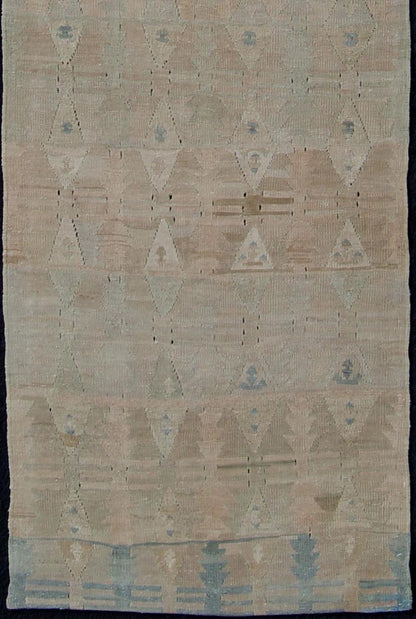 Vintage Turkish Kilim Flat Weave Runner with Unique Design in Muted Tones Flat - weave Kilim vintage runner from Turkey with unique design in neutral, muted colors, Keivan Woven Arts / rug en - 141995, country of origin / type: Turkey / Kilim, circa... - Keivan Woven ArtsEN - 141995 - 10936Rug