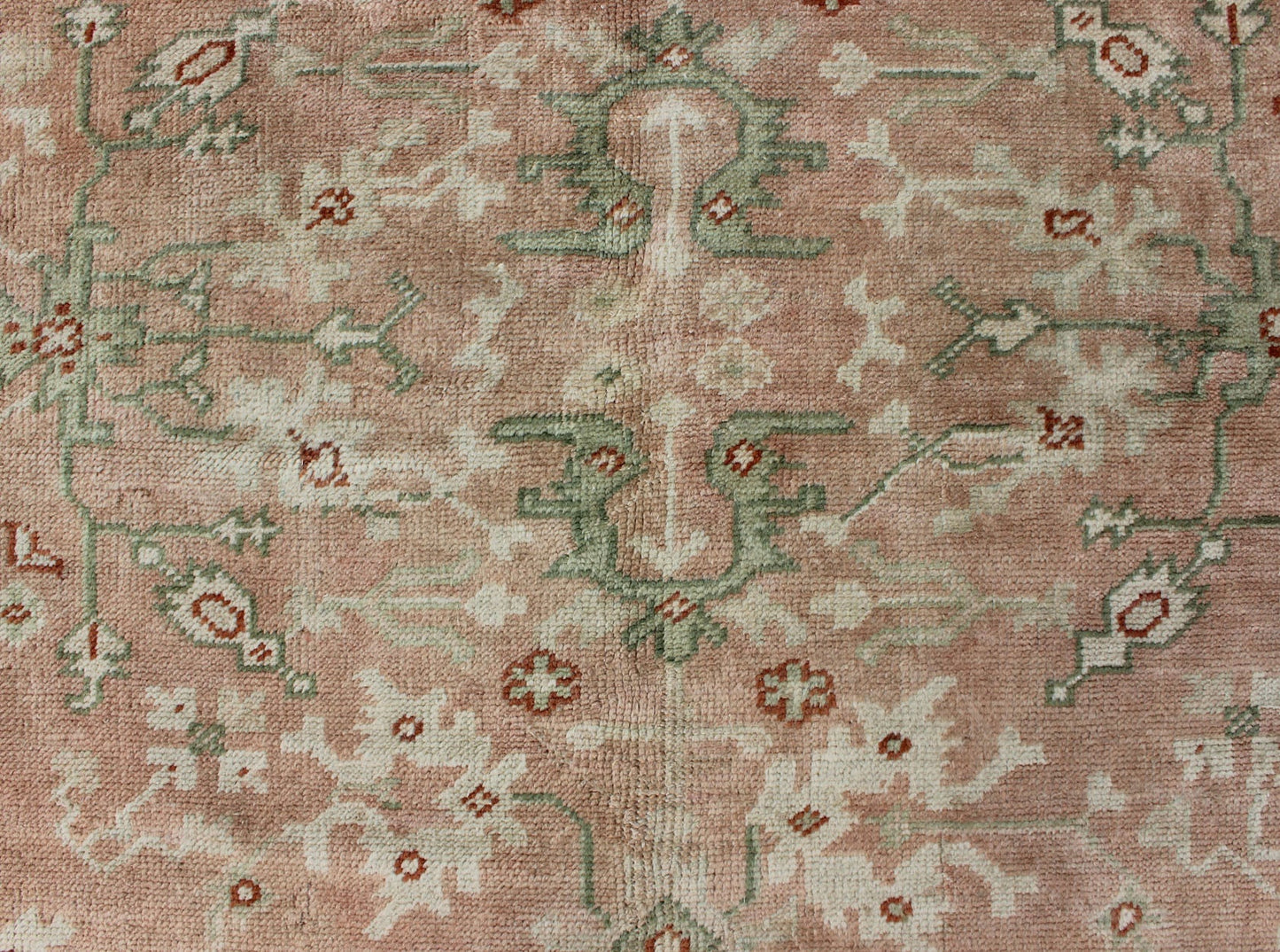 Classic All Over Design Antique Oushak Rug in Light Coral and Light Gray Green, Keivan Woven Arts / rug /EN - 142045, country of origin / type: Turkey / Oushak, circa Early - 20th century , Classic Oushak Decorative Rug. Measures: 8'0 x 10'9. ... - Keivan Woven ArtsEN - 142045 - 8032Rug