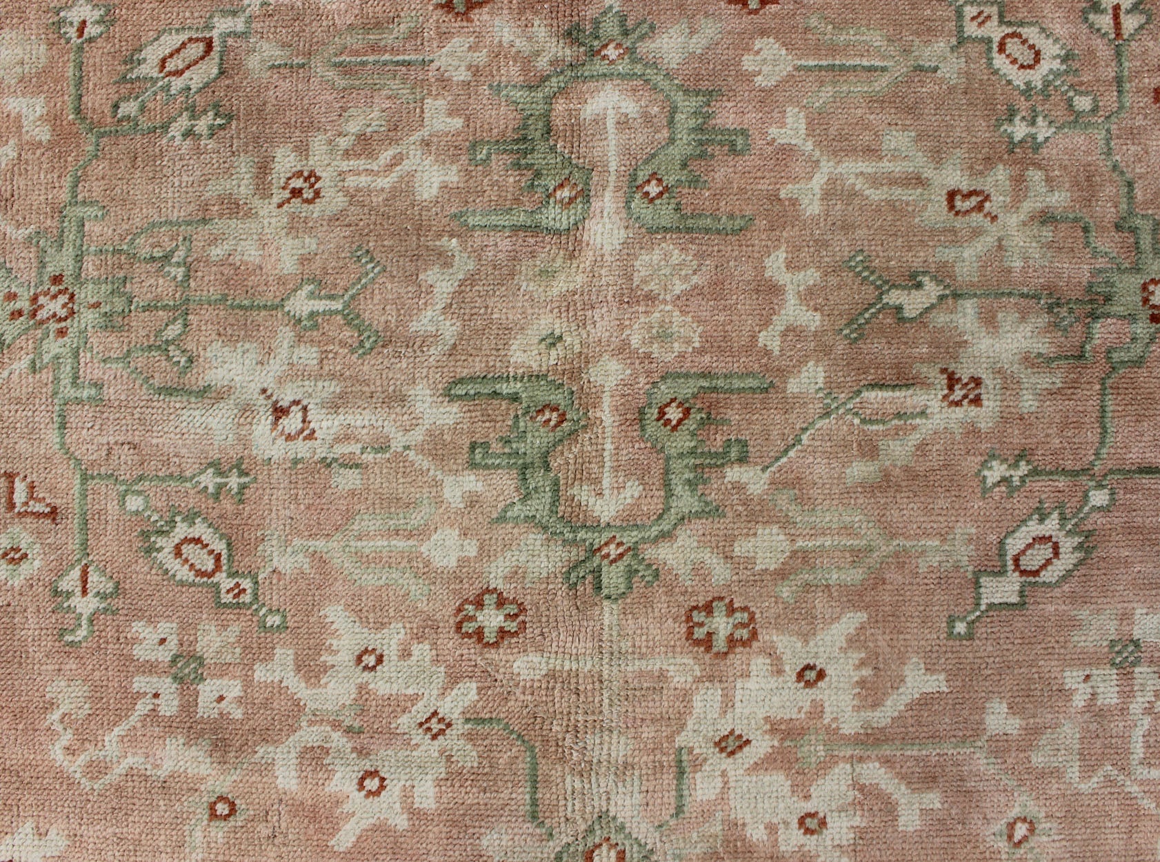 Classic All Over Design Antique Oushak Rug in Light Coral and Light Gray Green, Keivan Woven Arts / rug /EN - 142045, country of origin / type: Turkey / Oushak, circa Early - 20th century , Classic Oushak Decorative Rug. Measures: 8'0 x 10'9. ... - Keivan Woven ArtsEN - 142045 - 8032Rug