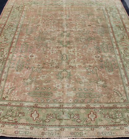 Classic All Over Design Antique Oushak Rug in Light Coral and Light Gray Green, Keivan Woven Arts / rug /EN - 142045, country of origin / type: Turkey / Oushak, circa Early - 20th century , Classic Oushak Decorative Rug. Measures: 8'0 x 10'9. ... - Keivan Woven ArtsEN - 142045 - 8032Rug