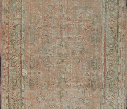 Classic All Over Design Antique Oushak Rug in Light Coral and Light Gray Green, Keivan Woven Arts / rug /EN - 142045, country of origin / type: Turkey / Oushak, circa Early - 20th century , Classic Oushak Decorative Rug. Measures: 8'0 x 10'9. ... - Keivan Woven ArtsEN - 142045 - 8032Rug