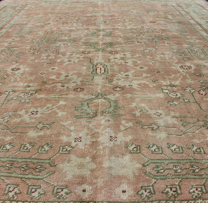Classic All Over Design Antique Oushak Rug in Light Coral and Light Gray Green, Keivan Woven Arts / rug /EN - 142045, country of origin / type: Turkey / Oushak, circa Early - 20th century , Classic Oushak Decorative Rug. Measures: 8'0 x 10'9. ... - Keivan Woven ArtsEN - 142045 - 8032Rug