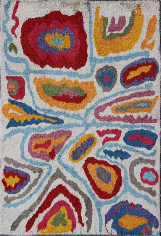 Keivan Woven Arts, Turkish Tulu Rug with Bright Color Palette and Modern Abstract Design. Turkish Tulu rug with vivid color palette and all - over modern design, rug EN - 142123, country of origin / type: Turkey / Tulu This traditional Tulu... - Keivan Woven ArtsEN - 142123 - 7827Rug