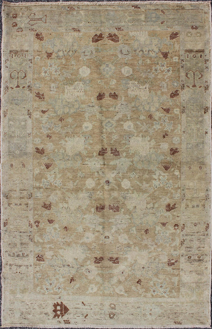Turkish Vintage Hand Knotted Oushak Rug with All - Over Floral Design Vintage Turkish Oushak rug from Turkey with All - Over Design, Keivan Woven Arts / rug/EN - 142134, country of origin / type: Turkey / Oushak, circa 1940. This vintage T... - Keivan Woven ArtsEN - 142134 - 7847Rug