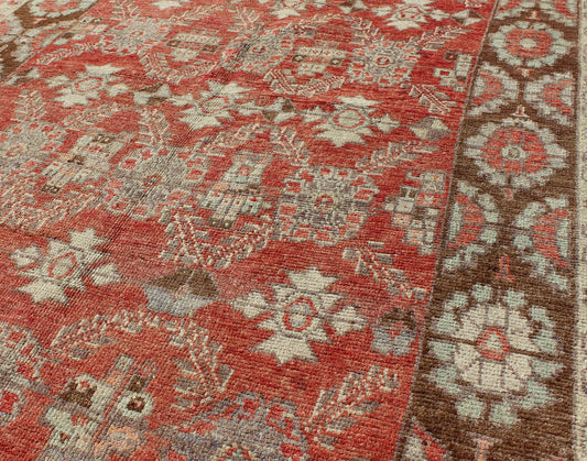 Vintage Turkish Oushak Rug With Interconnected Floral Designs in Red, Brown & Light Green' Vintage Oushak Carpet with Interconnected Floral Designs. Keivan Woven Arts rug# EN - 142192 origin/turkey Measures: 3'8 x 5'6 This vintage O... - Keivan Woven ArtsEN - 142192 - 7723Rug