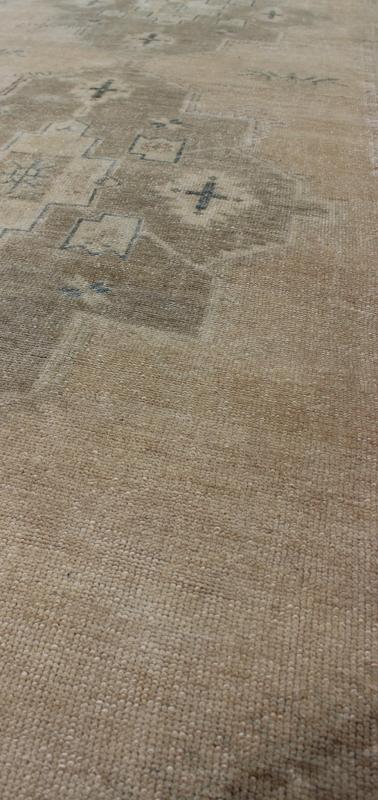 Vintage Turkish Oushak Runner in Neutral & Warm Colors with Tribal Medallions. Oushak Runner, vintage runner Measures: 3'8 x 11'1 This vintage Oushak carpet from mid - 20th century Turkey features a multi - medallion design in the central field... - Keivan Woven ArtsEN - 142391 - 8066Rug