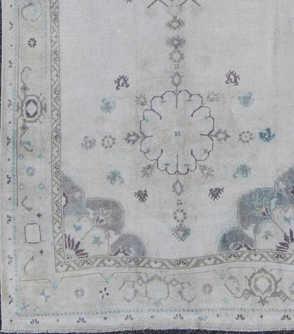 Light Color Turkish Oushak Vintage Gallery Runner with Stylized Floral Design. Vintage Oushak gallery rug from Turkey in with flower motifs, Keivan Woven Arts / rug EN - 142397, country of origin / type: Turkey / Oushak, circa 1940 This vin... - Keivan Woven ArtsEN - 142397 - 8387Rug