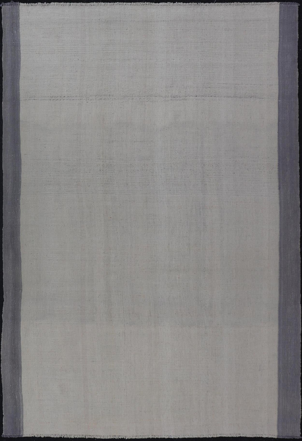 Vintage Turkish Kilim with Modern Design in Cream and Lavender Measures: 5'1 x 7'4 This piece, although vintage, is perfect for modern interiors, with minimalism on the high rise of today's trends. The face is plain, relying on the craf... - Keivan Woven ArtsEN - 142638 - 19130Rug