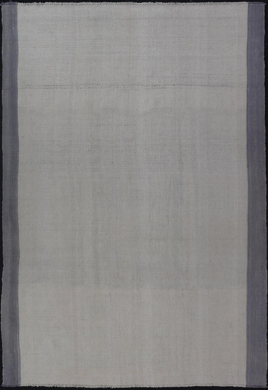 Vintage Turkish Kilim with Modern Design in Cream and Lavender Measures: 5'1 x 7'4 This piece, although vintage, is perfect for modern interiors, with minimalism on the high rise of today's trends. The face is plain, relying on the craf... - Keivan Woven ArtsEN - 142638 - 19130Rug