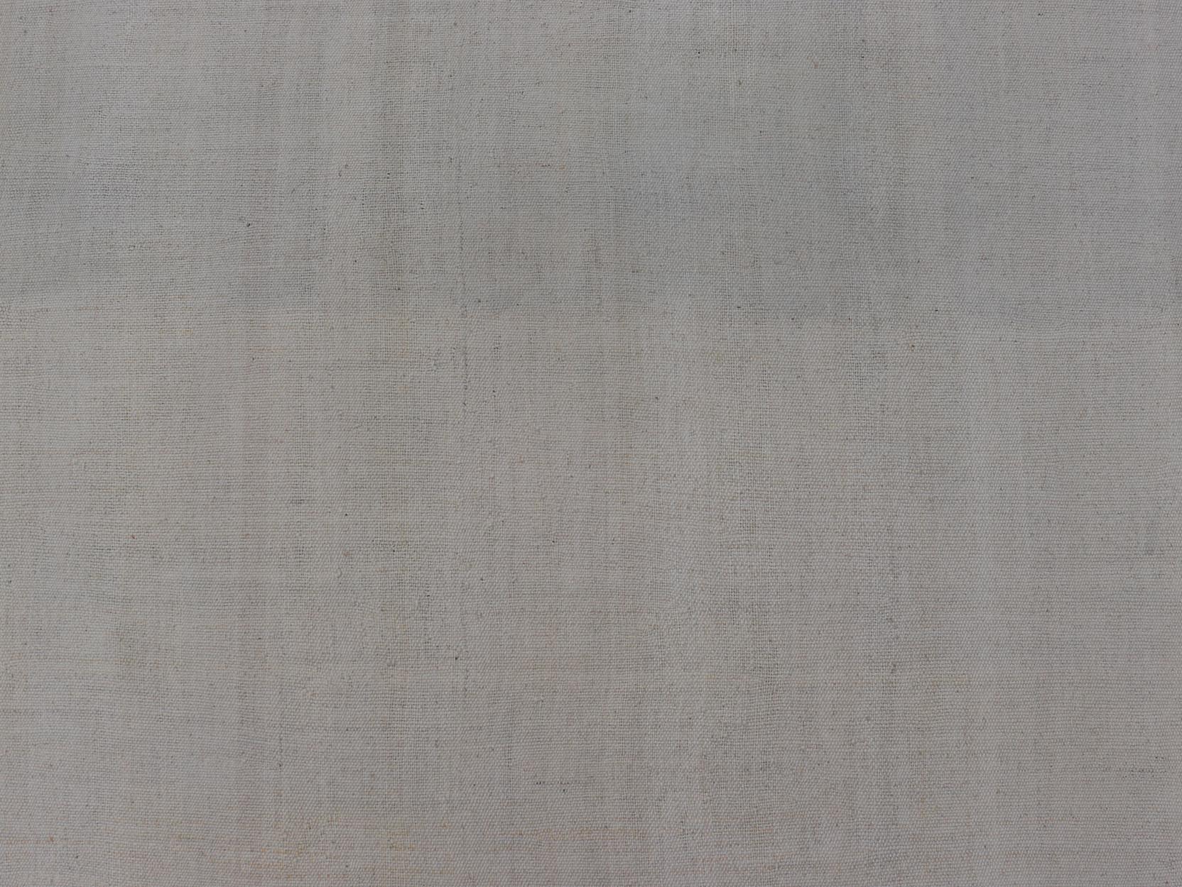 Vintage Turkish Kilim with Modern Design in Cream and Lavender Measures: 5'1 x 7'4 This piece, although vintage, is perfect for modern interiors, with minimalism on the high rise of today's trends. The face is plain, relying on the craf... - Keivan Woven ArtsEN - 142638 - 19130Rug