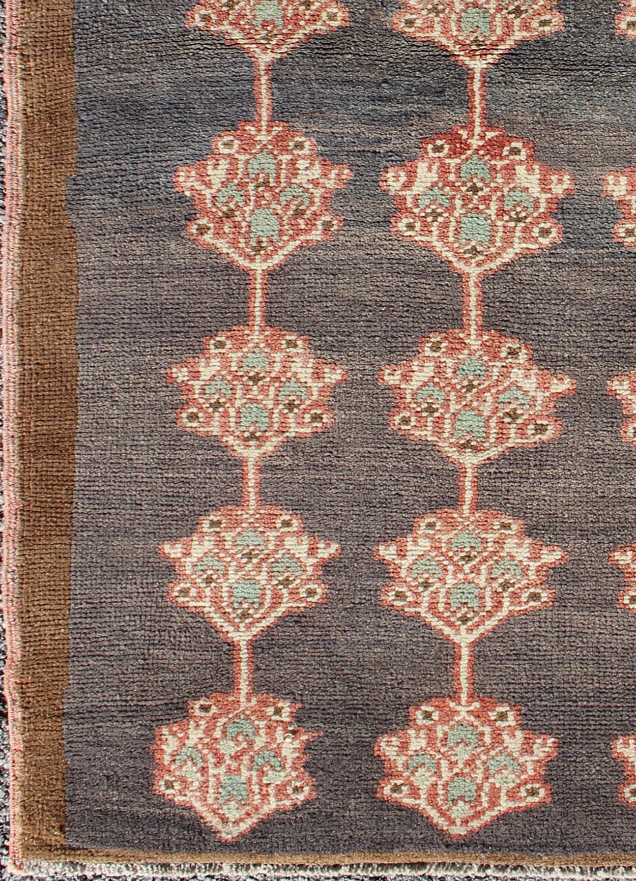 Vintage Turkish Tulu Carpet with Three Rows of Flowers on Gray & Charcoal Field' Turkish Tulu with three rows of Floral Medallions, rug EN - 142681, country of origin / type: Turkey / Tulu, circa mid - 20th Century. This Tulu carpet features thre... - Keivan Woven ArtsEN - 142681 - 8333Rug