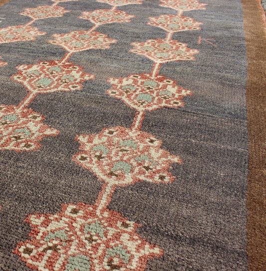 Vintage Turkish Tulu Carpet with Three Rows of Flowers on Gray & Charcoal Field' Turkish Tulu with three rows of Floral Medallions, rug EN - 142681, country of origin / type: Turkey / Tulu, circa mid - 20th Century. This Tulu carpet features thre... - Keivan Woven ArtsEN - 142681 - 8333Rug