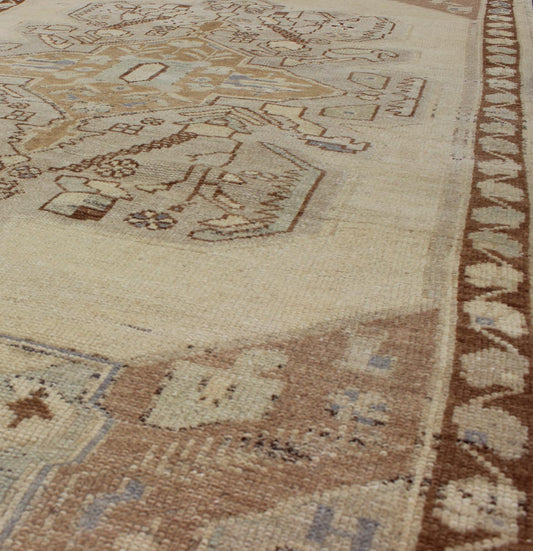 Vintage Hand Knotted Turkish Oushak Rug with Large Floral Medallion This Turkish Vintage Oushak contains subtle tones of taupe, beige and gray - blue, which are highlighted by brown and mocha colors. The elegant center medallion accentuates a bot... - Keivan Woven ArtsEN - 142892 - 8070Rug