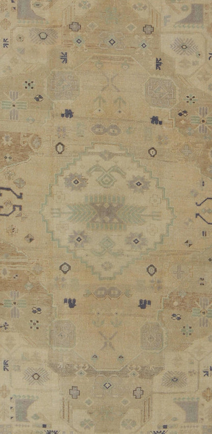 Vintage Turkish Oushak This stunning Turkish Oushak features an open, large - scale, geometric design on taupe and tan background with muted blues and a brown outlines. Measures: 5'6 x 9'3. - Keivan Woven ArtsEN - 142894 - 8074Rug