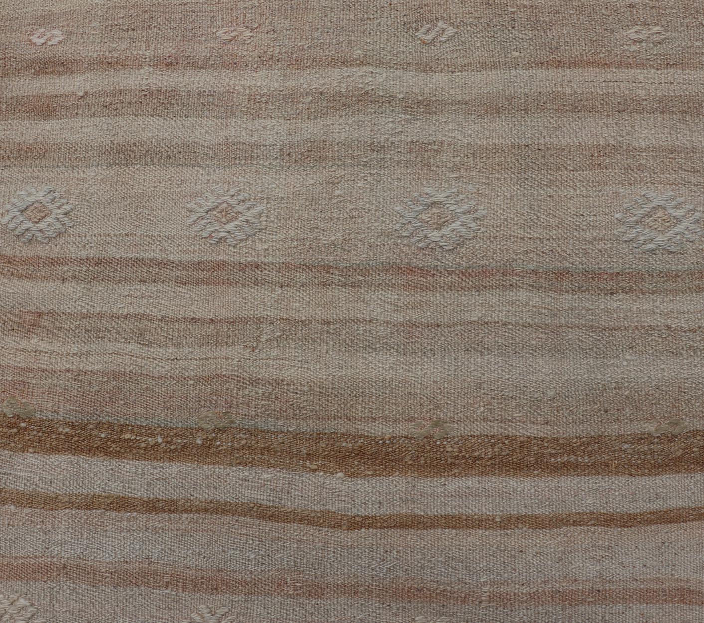 Measures: 2'5 x 6'4 Turkish Vintage Kilim Stripe Runner with in Tan, Taupe, Brown, and Earth Tones. Keivan Woven Arts / rug EN - 14344, country of origin / type: Turkey / Kilim, circa 1950 - Keivan Woven ArtsEN - 14344 - 21669Rug