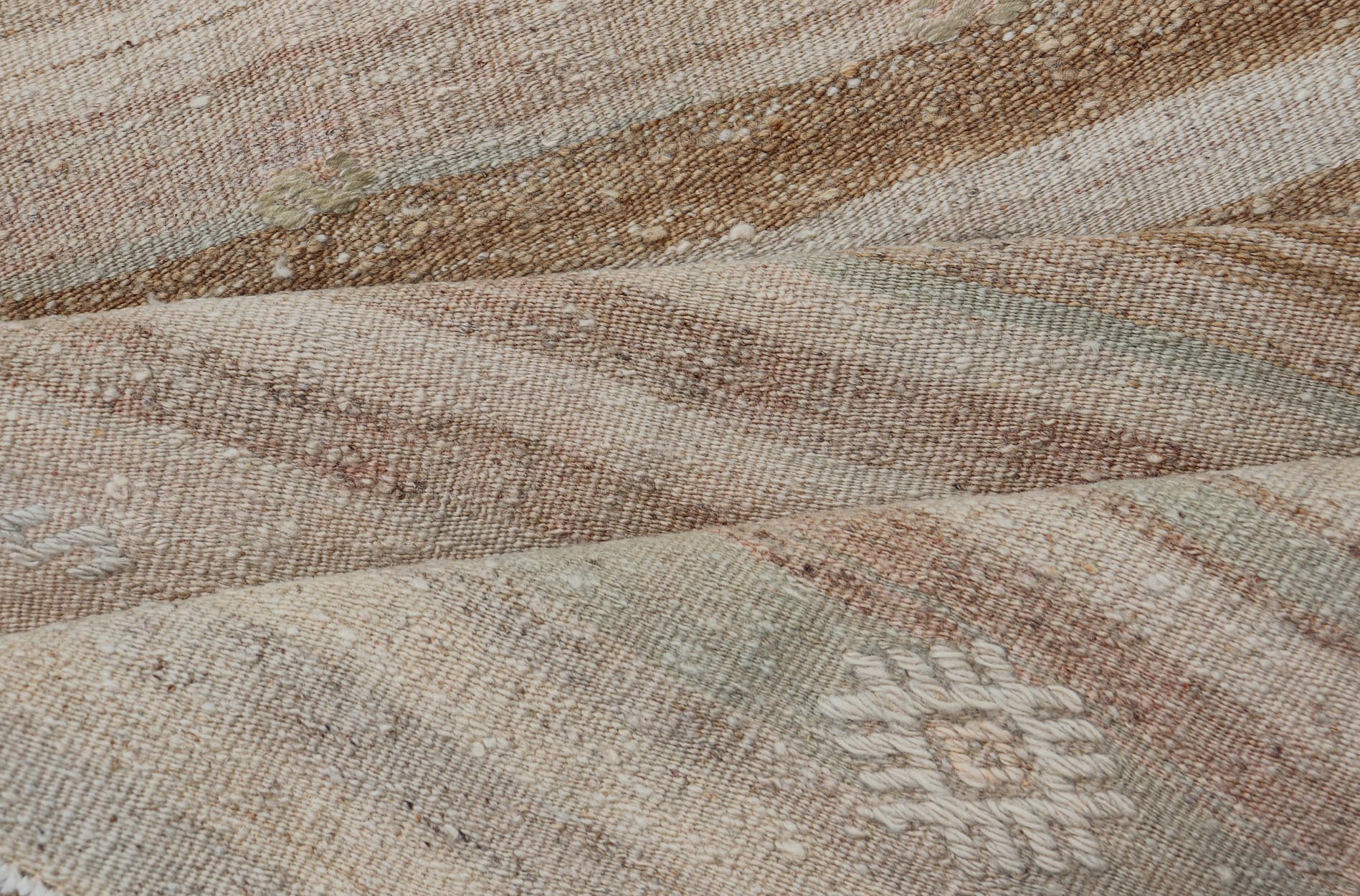 Measures: 2'5 x 6'4 Turkish Vintage Kilim Stripe Runner with in Tan, Taupe, Brown, and Earth Tones. Keivan Woven Arts / rug EN - 14344, country of origin / type: Turkey / Kilim, circa 1950 - Keivan Woven ArtsEN - 14344 - 21669Rug