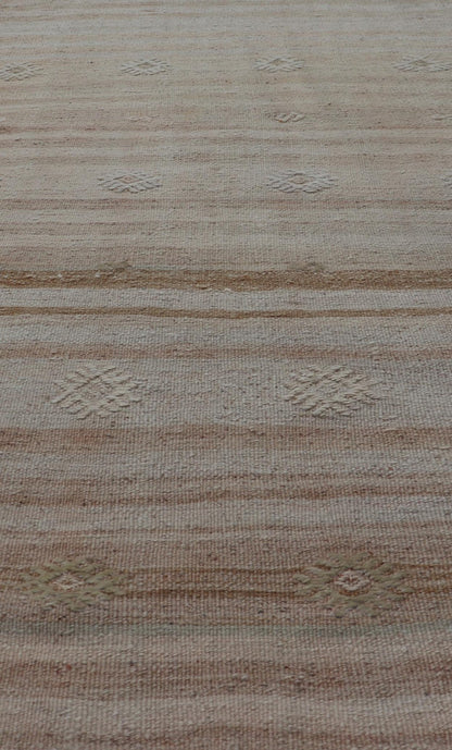 Measures: 2'5 x 6'4 Turkish Vintage Kilim Stripe Runner with in Tan, Taupe, Brown, and Earth Tones. Keivan Woven Arts / rug EN - 14344, country of origin / type: Turkey / Kilim, circa 1950 - Keivan Woven ArtsEN - 14344 - 21669Rug