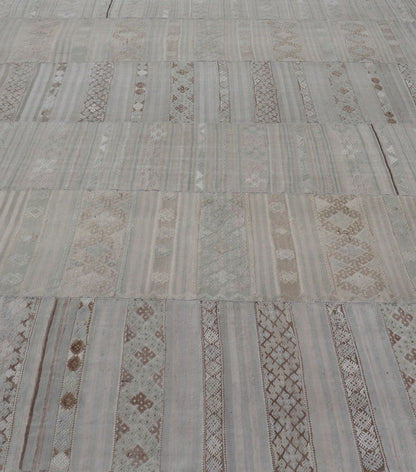 Measures: 10'7 x 16'7 Vintage Neutral Paneled Kilim Flat - Weave in Neutral Muted Tones. Keivan Woven Arts /rug / EN - 14413, country of origin / type: Turkey / Kilim 1950s Large Vintage Hand Woven neutral paneled Kilim flat - weave. This vintage ... - Keivan Woven ArtsEN - 14413 - 22746Rug