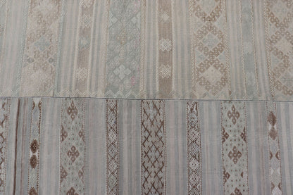 Measures: 10'7 x 16'7 Vintage Neutral Paneled Kilim Flat - Weave in Neutral Muted Tones. Keivan Woven Arts /rug / EN - 14413, country of origin / type: Turkey / Kilim 1950s Large Vintage Hand Woven neutral paneled Kilim flat - weave. This vintage ... - Keivan Woven ArtsEN - 14413 - 22746Rug