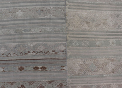 Measures: 10'7 x 16'7 Vintage Neutral Paneled Kilim Flat - Weave in Neutral Muted Tones. Keivan Woven Arts /rug / EN - 14413, country of origin / type: Turkey / Kilim 1950s Large Vintage Hand Woven neutral paneled Kilim flat - weave. This vintage ... - Keivan Woven ArtsEN - 14413 - 22746Rug