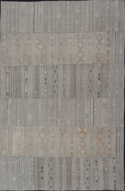 Measures: 10'7 x 16'7 Vintage Neutral Paneled Kilim Flat - Weave in Neutral Muted Tones. Keivan Woven Arts /rug / EN - 14413, country of origin / type: Turkey / Kilim 1950s Large Vintage Hand Woven neutral paneled Kilim flat - weave. This vintage ... - Keivan Woven ArtsEN - 14413 - 22746Rug