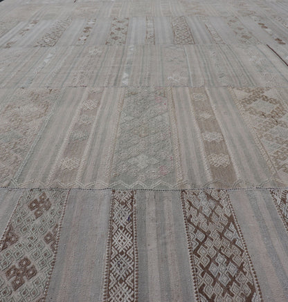 Measures: 10'7 x 16'7 Vintage Neutral Paneled Kilim Flat - Weave in Neutral Muted Tones. Keivan Woven Arts /rug / EN - 14413, country of origin / type: Turkey / Kilim 1950s Large Vintage Hand Woven neutral paneled Kilim flat - weave. This vintage ... - Keivan Woven ArtsEN - 14413 - 22746Rug