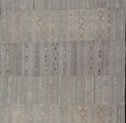 Measures: 10'7 x 16'7 Vintage Neutral Paneled Kilim Flat - Weave in Neutral Muted Tones. Keivan Woven Arts /rug / EN - 14413, country of origin / type: Turkey / Kilim 1950s Large Vintage Hand Woven neutral paneled Kilim flat - weave. This vintage ... - Keivan Woven ArtsEN - 14413 - 22746Rug